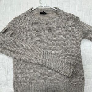 Express Gray Crewneck Sweater with Ribbed Knit